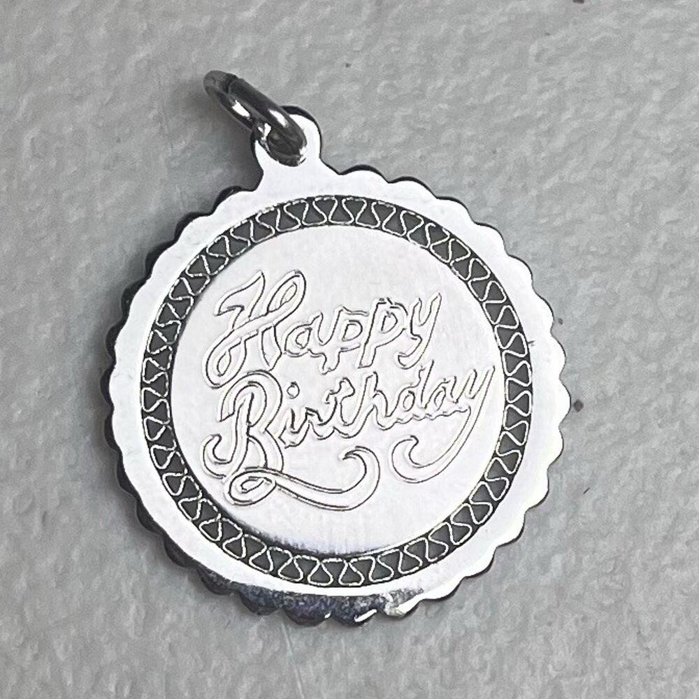 925 Sterling Silver Happy Birthday Pendant Charm Round Vintage Gift Jewelry